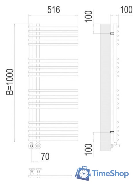 Полотенцесушитель TERMINUS Астра П20 70x1000 (хром) - Изображение №3 — Интернет-магазин Time-Shop