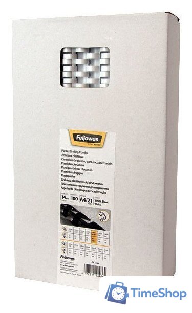 Пластиковая пружина для переплета Fellowes 14 мм., 100 шт., шаг 14.28, 21 кольцо (белый) FS-53466 - Изображение №2 — Интернет-магазин Time-Shop