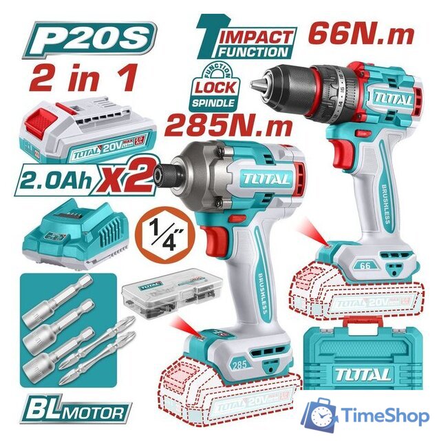  Total TCKLI20277 (шуруповерт, винтоверт, 2 АКБ, кейс) - Изображение №1 — Интернет-магазин Time-Shop