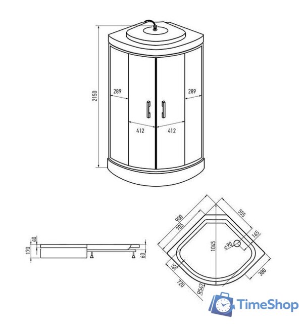 Душевая кабина Erlit ER3509P-C3-RUS 90x90 - Изображение №2 — Интернет-магазин Time-Shop