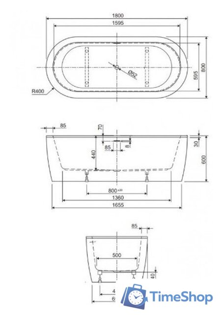 Ванна Cezares Slim Central-180-80-60-NERO-SET - Изображение №3 — Интернет-магазин Time-Shop
