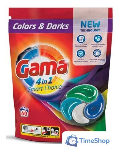 Капсулы для стирки Gama 4 в 1 Smart Choice Colors&Darks 60 шт - Изображение №1 — Интернет-магазин Time-Shop