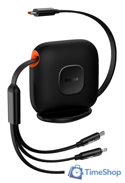 Кабель Baseus Traction Series Retractable 3 в 1 CAQY000001 (1.7 м, черный) - Изображение №1 — Интернет-магазин Time-Shop