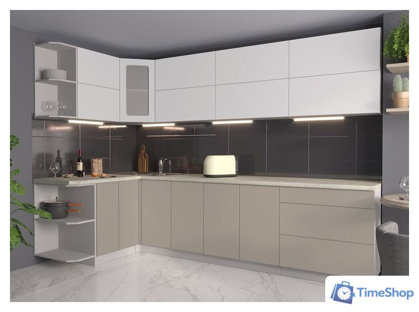 Готовая кухня Интерлиния Мила Матте 1.5x3.0 А левая (белый/луна/опал светлый) - Изображение №2 — Интернет-магазин Time-Shop