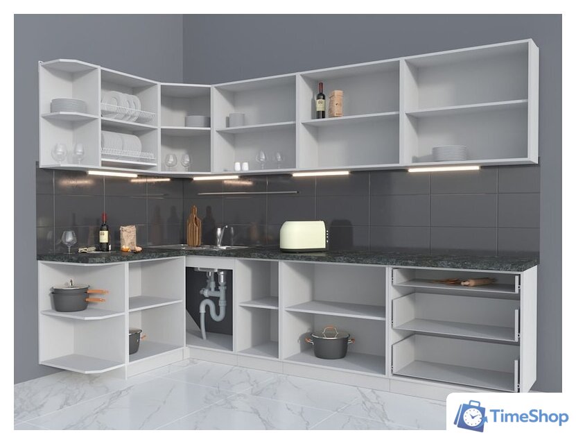 Готовая кухня Интерлиния Мила Матте 1.5x3.0 А левая (белый/луна/опал светлый) - Изображение №3 — Интернет-магазин Time-Shop