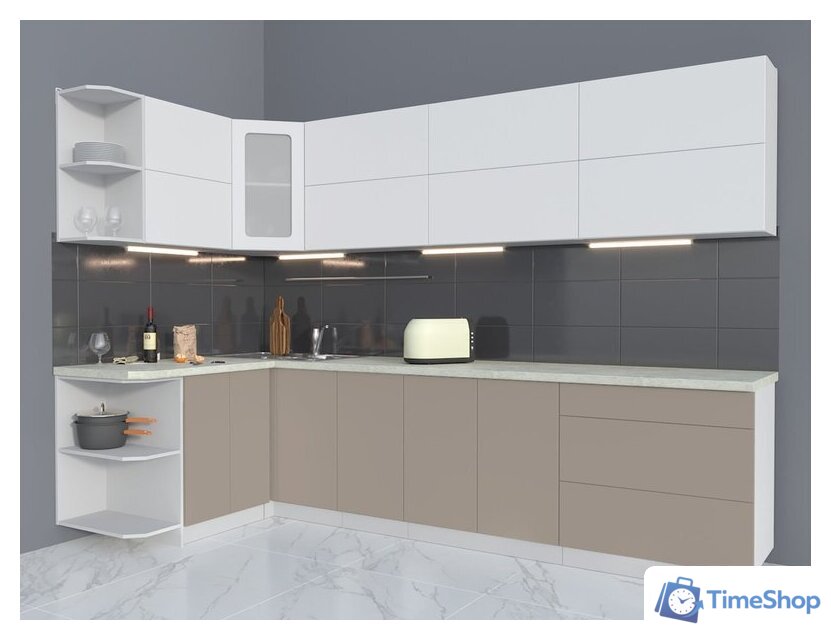 Готовая кухня Интерлиния Мила Матте 1.5x3.0 А левая (белый/луна/опал светлый) - Изображение №1 — Интернет-магазин Time-Shop