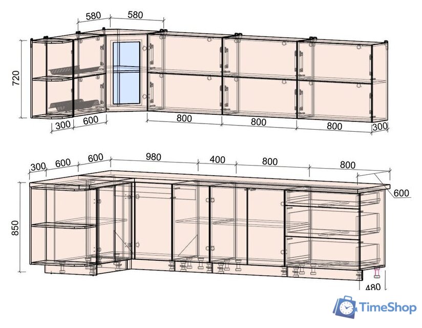 Готовая кухня Интерлиния Мила Матте 1.5x3.0 А левая (белый/луна/опал светлый) - Изображение №5 — Интернет-магазин Time-Shop