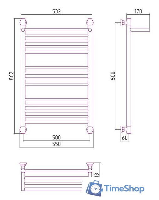 Полотенцесушитель Сунержа Богема с полкой+ 800х500 051-0223-8050 - Изображение №3 — Интернет-магазин Time-Shop