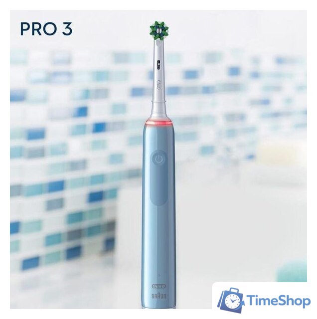 Электрическая зубная щетка Oral-B Pro 3 3000 Cross Action D505.513.3 (голубой) - Изображение №4 — Интернет-магазин Time-Shop