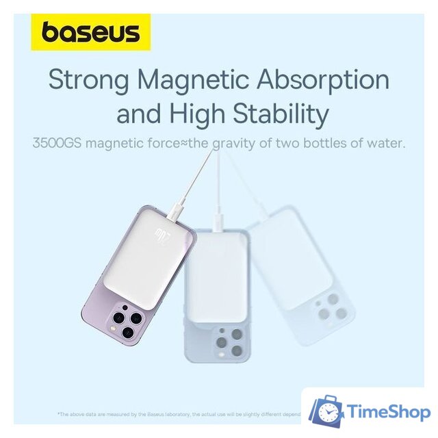 Внешний аккумулятор Baseus Magnetic Mini Air Wireless Fast Charge Power Bank 20W 10000mAh (белый) - Изображение №16 — Интернет-магазин Time-Shop