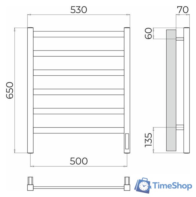 Полотенцесушитель TERMINUS Ното П6 500x650 (хром, Quick Touch) - Изображение №3 — Интернет-магазин Time-Shop