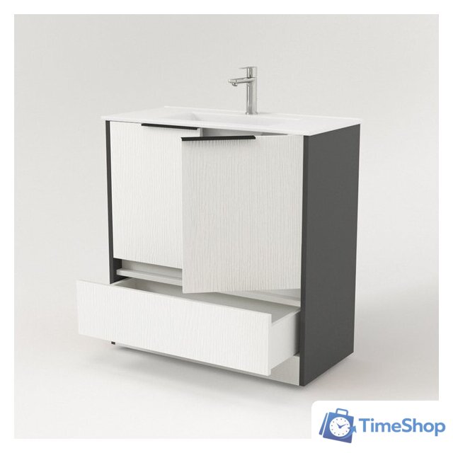  Дабер Тумба под умывальник 017 60 Т17.6.0.20Ч (белый древесный/серый/ручка черная) - Изображение №3 — Интернет-магазин Time-Shop