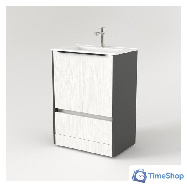  Дабер Тумба под умывальник 017 60 Т17.6.0.20Ч (белый древесный/серый/ручка черная) - Изображение №2 — Интернет-магазин Time-Shop