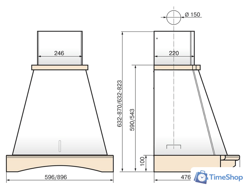 Кухонная вытяжка Elikor Ротонда 60П-1000-П3Д (бежевый/дуб неокрашенный) (940945) - Изображение №2 — Интернет-магазин Time-Shop