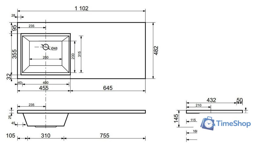 Умывальник Эстет Даллас 110, левая (белый) - Изображение №5 — Интернет-магазин Time-Shop
