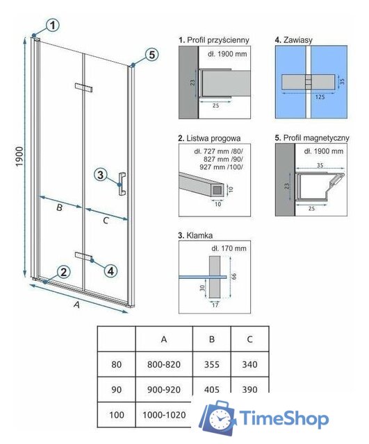 Душевая дверь Rea Molier 90 REA-K8539 (хром/прозрачное стекло) - Изображение №4 — Интернет-магазин Time-Shop