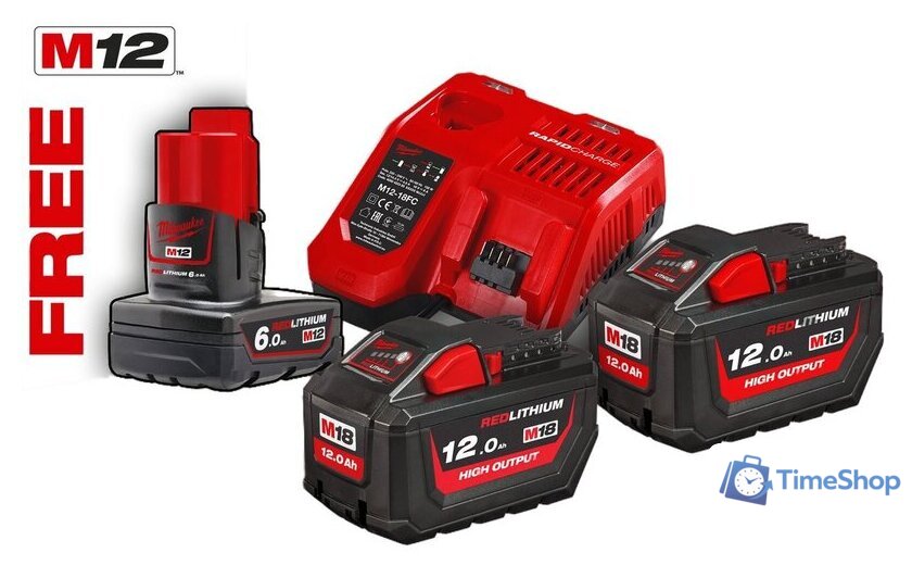 Аккумулятор с зарядным устройством Milwaukee M18 HNRG-122 4933464261 (2x12 Ач + 1x6 Ач/12-18В) - Изображение №1 — Интернет-магазин Time-Shop