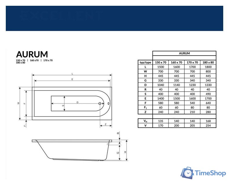 Ванна Excellent Aurum 180x80 (без ножек) - Изображение №6 — Интернет-магазин Time-Shop