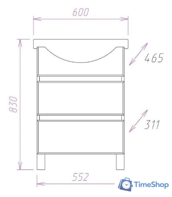  Onika Тумба под умывальник Элита 60.13 106121 - Изображение №2 — Интернет-магазин Time-Shop