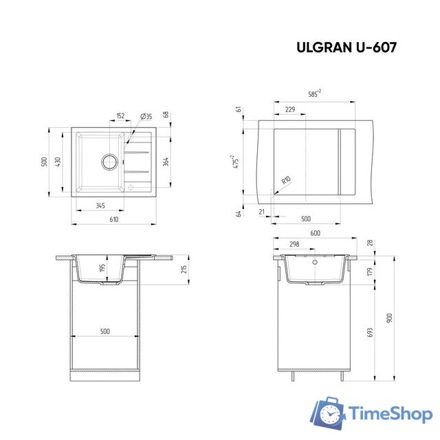 Кухонная мойка Ulgran U-607 (черный) - Изображение №3 — Интернет-магазин Time-Shop