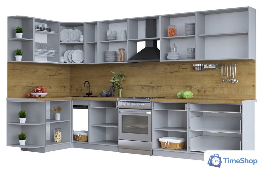 Готовая кухня Интерлиния Тренд 1.5x3.5 левая (белый/белый/кастилло темный) - Изображение №3 — Интернет-магазин Time-Shop