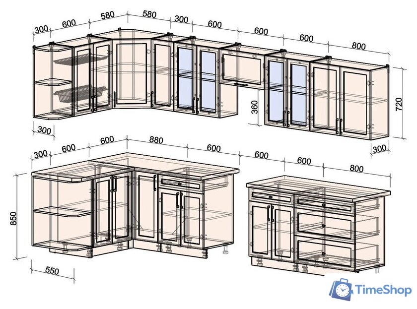Готовая кухня Интерлиния Тренд 1.5x3.5 левая (белый/белый/кастилло темный) - Изображение №5 — Интернет-магазин Time-Shop