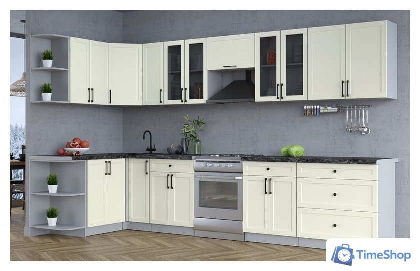 Готовая кухня Интерлиния Тренд 1.5x3.5 левая (белый/белый/кастилло темный) - Изображение №2 — Интернет-магазин Time-Shop