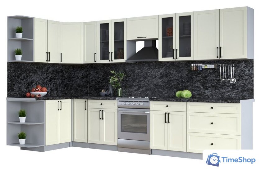 Готовая кухня Интерлиния Тренд 1.5x3.5 левая (белый/белый/кастилло темный) - Изображение №1 — Интернет-магазин Time-Shop