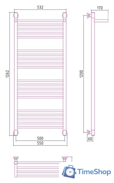Полотенцесушитель Сунержа Богема с полкой+ 1200x500 00-0223-1250 - Изображение №3 — Интернет-магазин Time-Shop