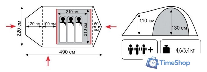 Треккинговая палатка TRAMP Grot 3 v2 - Изображение №2 — Интернет-магазин Time-Shop