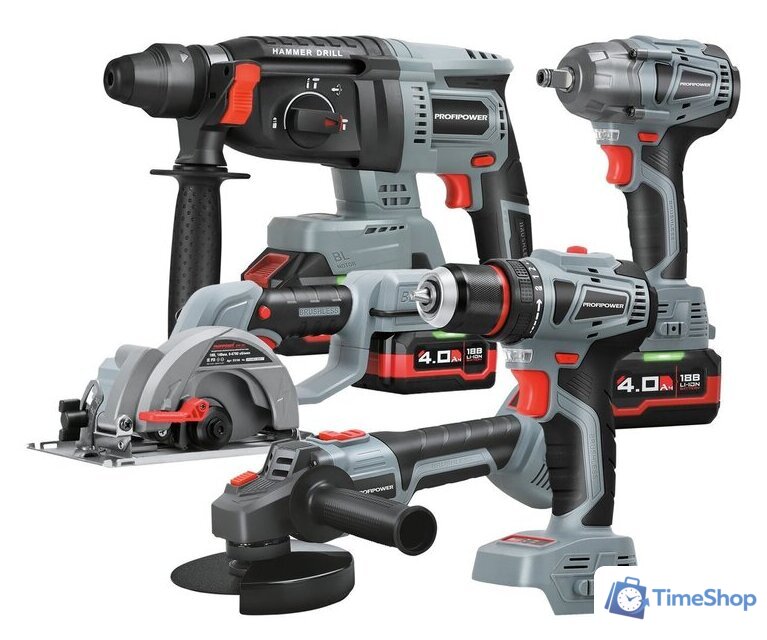  Profipower ProfiSet-5F18 E0267 (болгарка, гайковерт, перфоратор, шуруповерт, циркулярка, 3 АКБ, кейс) - Изображение №1 — Интернет-магазин Time-Shop
