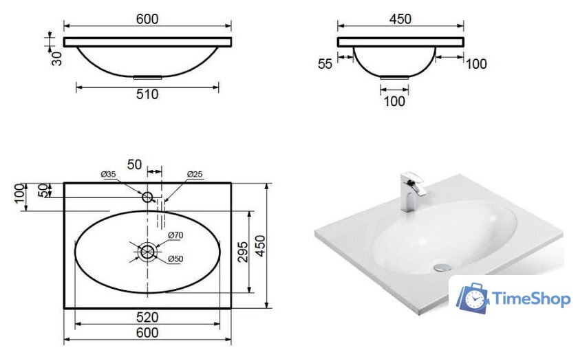 Умывальник Эстет Vegas Silk 60x45 ФР-00014921 - Изображение №4 — Интернет-магазин Time-Shop