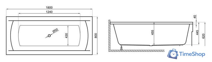 Ванна Polimat Ines 190x90 00085 (с ножками) - Изображение №4 — Интернет-магазин Time-Shop
