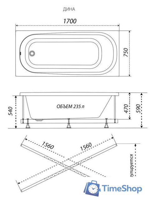 Ванна Triton Дина 170х75 (с ножками и экраном) - Изображение №3 — Интернет-магазин Time-Shop