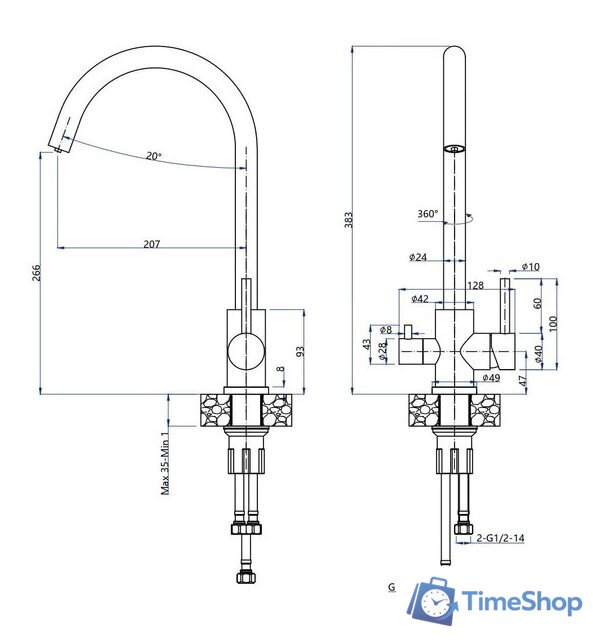 Смеситель GranFest QUARZ GF-Z5420 (нержавеющая сталь) - Изображение №3 — Интернет-магазин Time-Shop