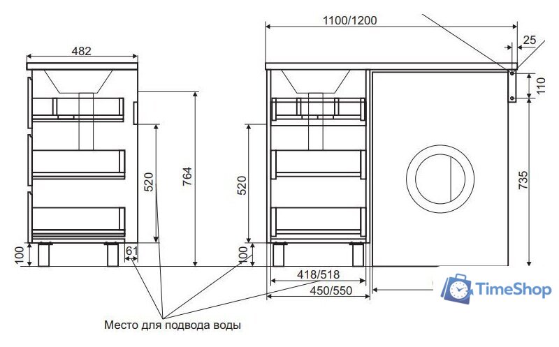  Эстет Тумба Dallas Luxe ФР-00001923 с умывальником Dallas 120 (правая) - Изображение №5 — Интернет-магазин Time-Shop