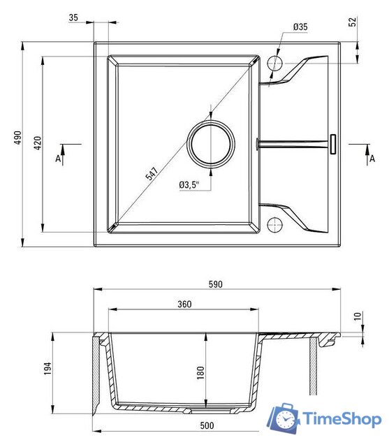 Кухонная мойка Deante Andante ZQN T11A (металлический антрацит) - Изображение №2 — Интернет-магазин Time-Shop