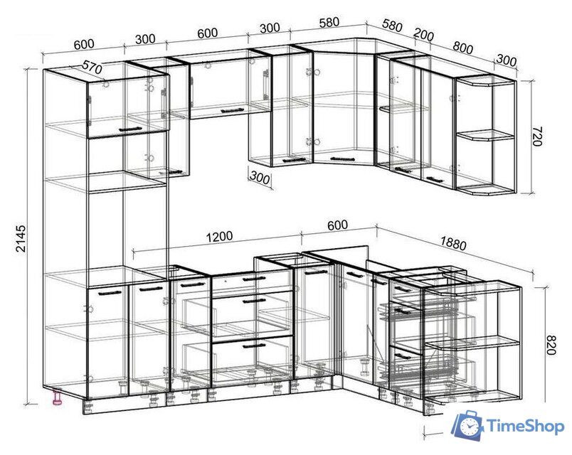 Готовая кухня Интерлиния Мила Лайт 1.88x2.4 правая без столешницы (серебристый/антрацит) - Изображение №2 — Интернет-магазин Time-Shop