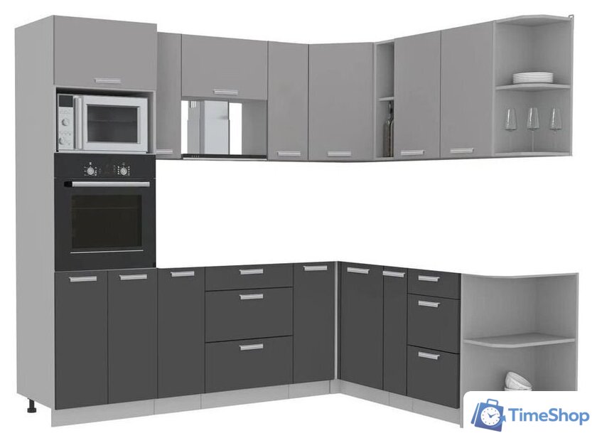 Готовая кухня Интерлиния Мила Лайт 1.88x2.4 правая без столешницы (серебристый/антрацит) - Изображение №1 — Интернет-магазин Time-Shop