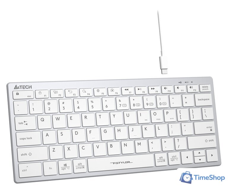 Клавиатура A4Tech Fstyler FBX51C (серебристый/белый) - Изображение №4 — Интернет-магазин Time-Shop