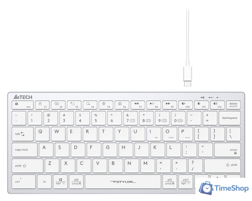 Клавиатура A4Tech Fstyler FBX51C (серебристый/белый) - Изображение №2 — Интернет-магазин Time-Shop