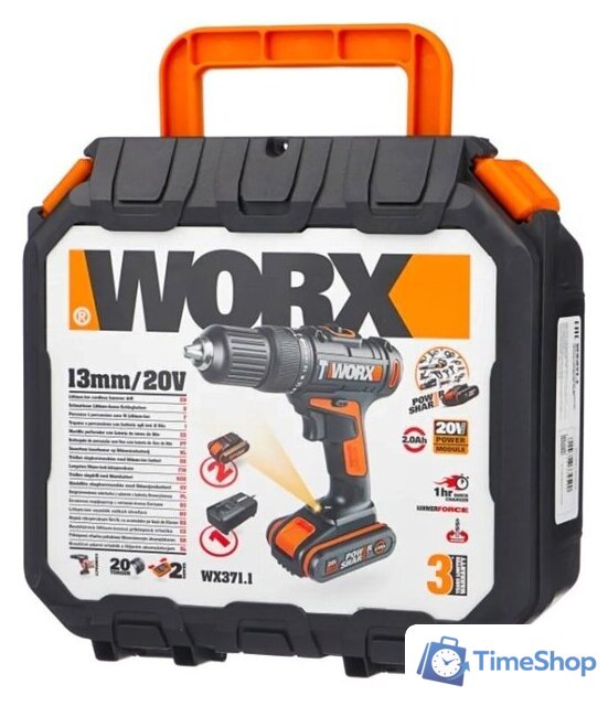 Ударная дрель-шуруповерт Worx WX371.1 (с 2-мя АКБ, кейс) - Изображение №2 — Интернет-магазин Time-Shop