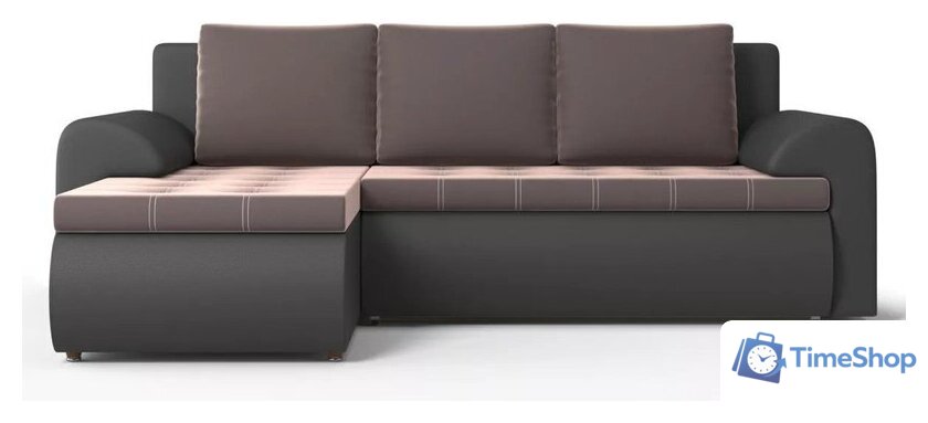 Угловой диван Stolline Ванкувер 08 левый (экокожа черная/велюр коричневый) - Изображение №1 — Интернет-магазин Time-Shop