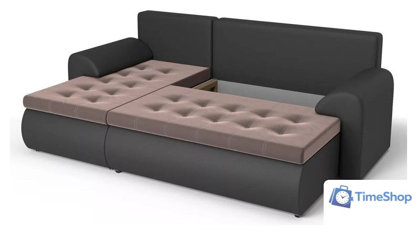 Угловой диван Stolline Ванкувер 08 левый (экокожа черная/велюр коричневый) - Изображение №5 — Интернет-магазин Time-Shop