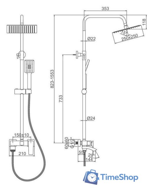 Душевая система  Ledeme L2478 - Изображение №2 — Интернет-магазин Time-Shop