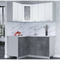Готовая кухня Интерлиния Мила 12x15 (белый платинум/бетон портленд/белый гранит) - Превью изображения №2 — Интернет-магазин Time-Shop