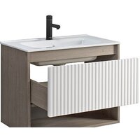  Belux Тумба под умывальник Долли НП 70-01 (177, белый глянцевый/дуб денвер) - Превью изображения №2 — Интернет-магазин Time-Shop