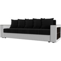 Лига диванов Дубай лайт полки справа 114330 (микровельвет черный/экокожа белый)