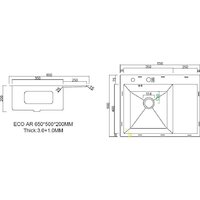 Кухонная мойка ARFEKA ECO AR 650*500 L SATIN - Превью изображения №3 — Интернет-магазин Time-Shop