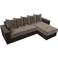 Угловой диван Лига диванов Дубай лайт правый 114156 (велюр коричневый/экокожа коричневый) - Превью изображения №4 — Интернет-магазин Time-Shop